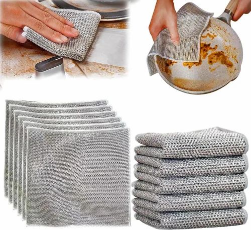 🧽 Stainless Steel Wire Dishwashing Scrubber Pack of 10  – Heavy-Duty Cleaning for Tough Stains!